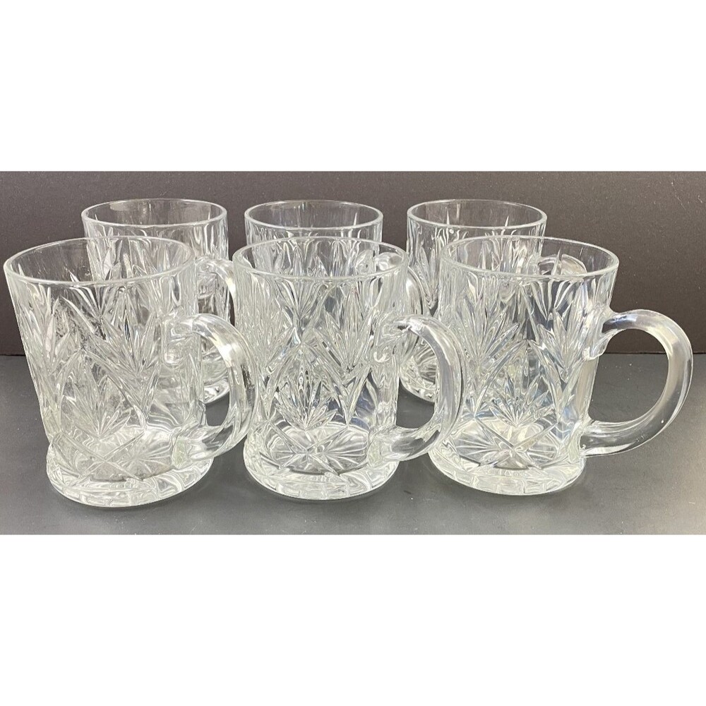 Paul Sebastian 24% Lead Crystal Glass Mugs Set Of 6 Diamond Criss Cross Vintage
